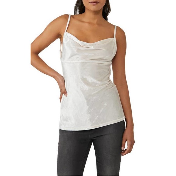 Free People Ivory Champagne All Night Velvet Tunic Camisole NWT Size Small - Picture 1 of 8